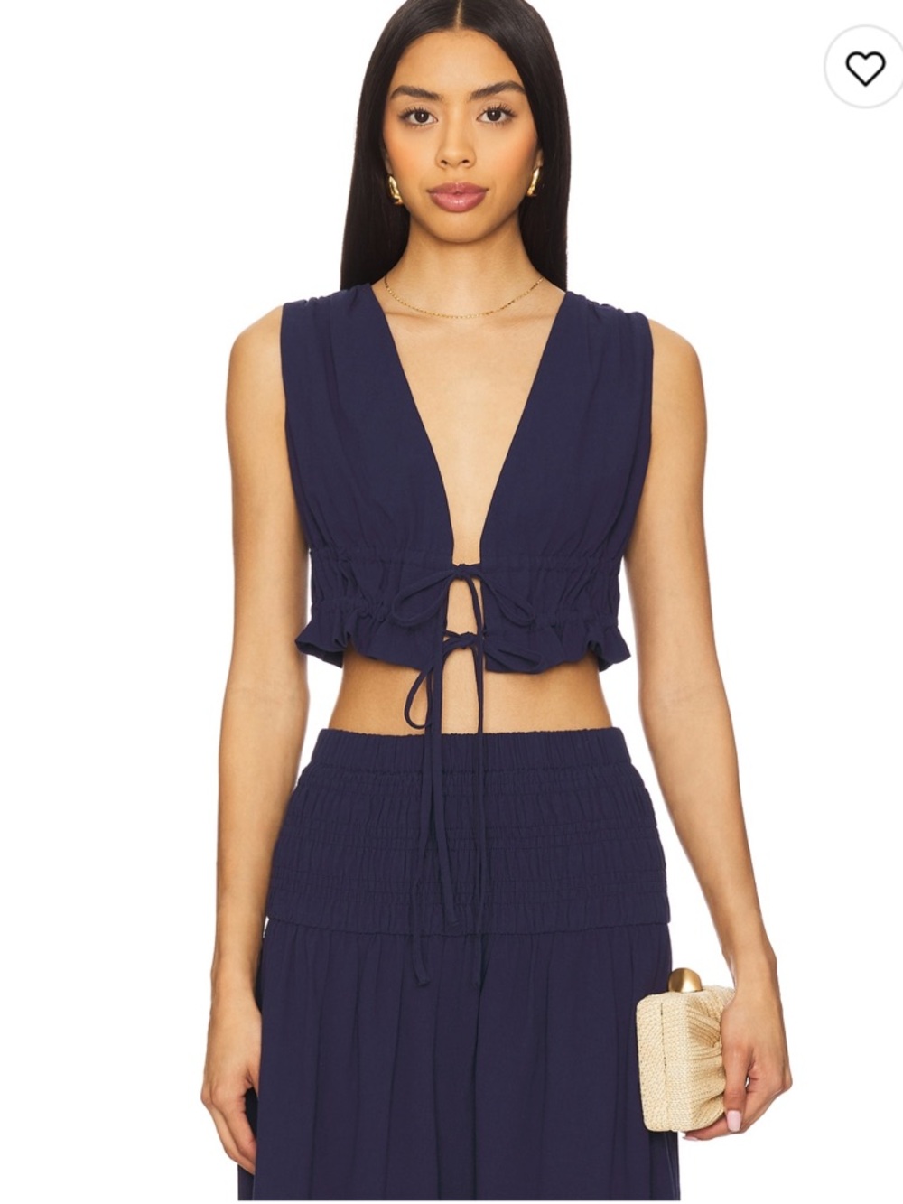 Tie-Front Cropped Tank Top in Navy